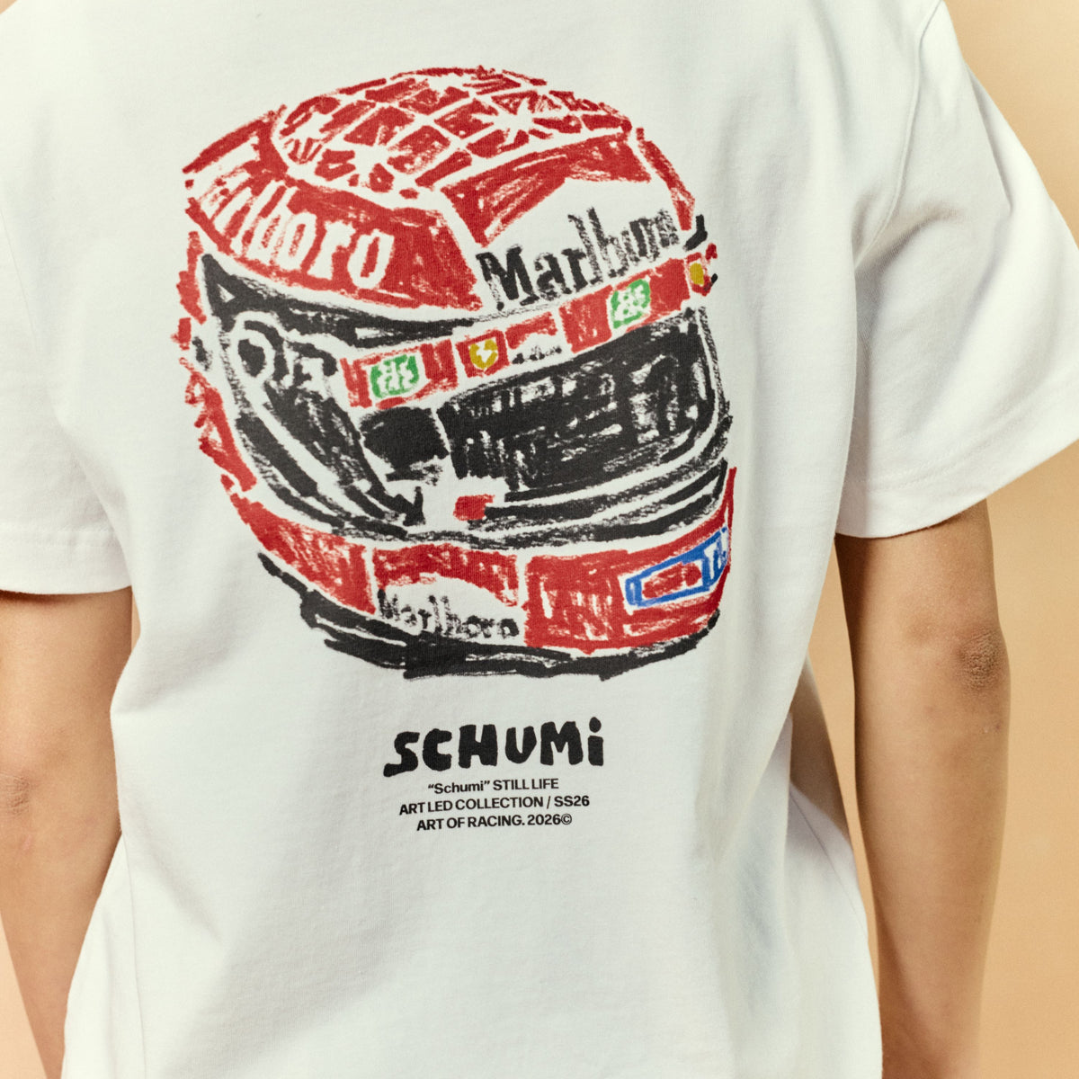 ART OF Schumi Still Life Tee | White Graphic Motor Racing T-shirt